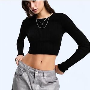 Pacsun Black Ribbed Long Sleeve Crop Top Sweater